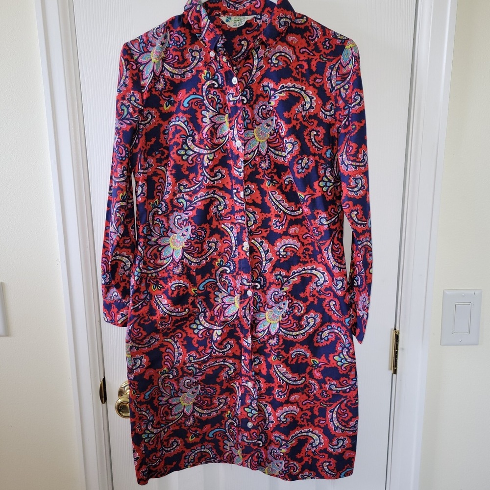 Vintage Shirt Dress Red Paisley Size 10 Long Sleeve Unbranded‎